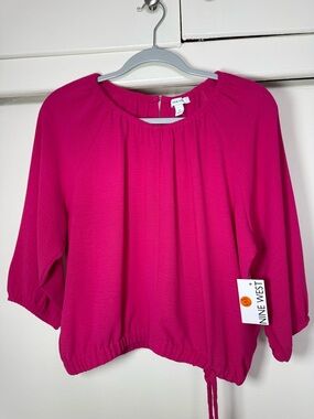 Nine West Fuchsia Drawstring-Hem Peasant Blouse
